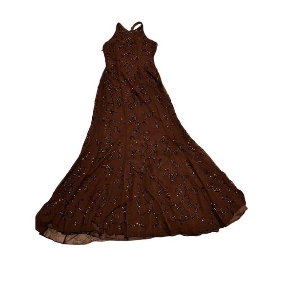 Vintage Creative Creations Dress 4 Brown Silk Crossback Long Sleeveless Formal - Picture 3 of 6